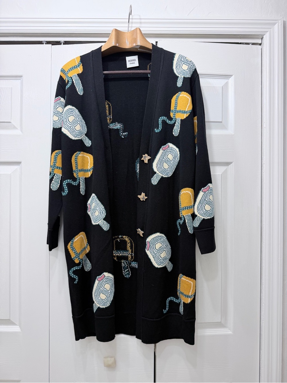 Hermes Black Cardigan with Ice cream Motifs